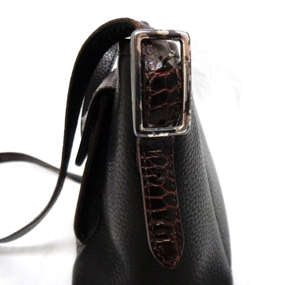 VTG BRIGHTON Organizer Black & Brown Leather Croc Embossed Shoulder Bag Purse - Picture 5 of 16
